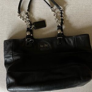 Coach Madison East West Tote Bag Chain Strap Black Leather Vintage #14111